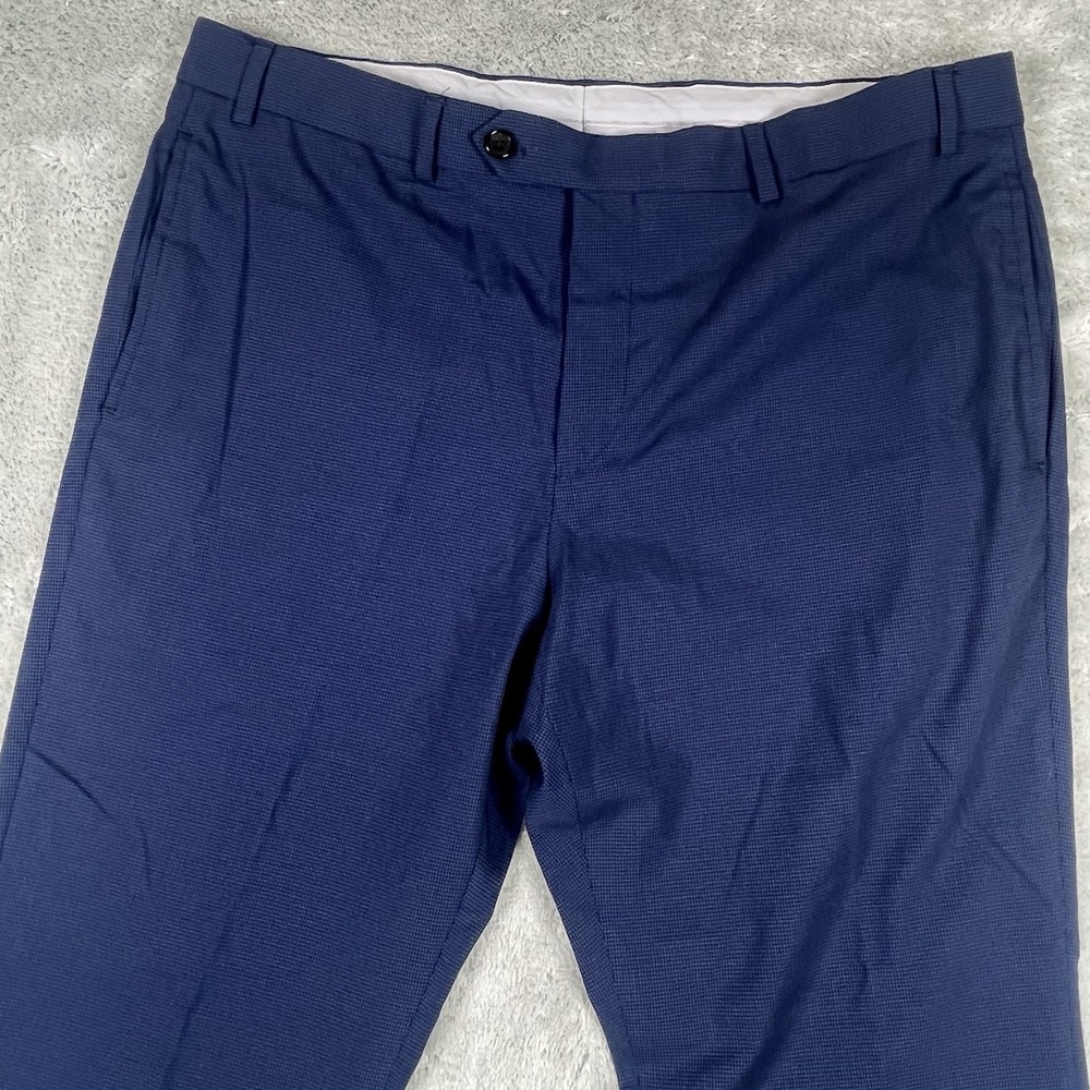 Ralph Lauren Dress Pants Mens 36x29 Blue Dot Slim Fit Flat Front Poly/Viscose